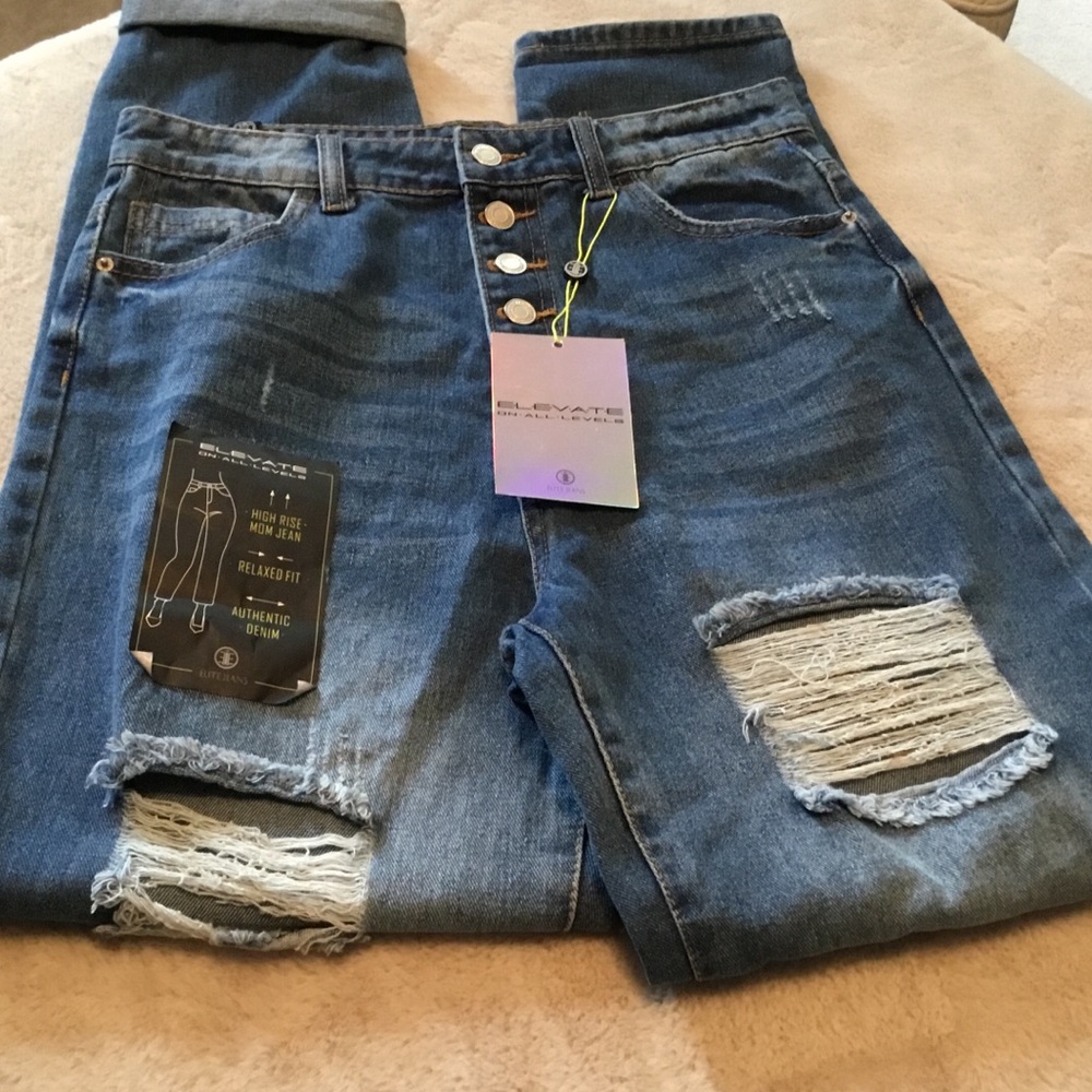 Elite Jeans High-Rise Mom Button Fly Jeans - Size 29/ Juniors 9